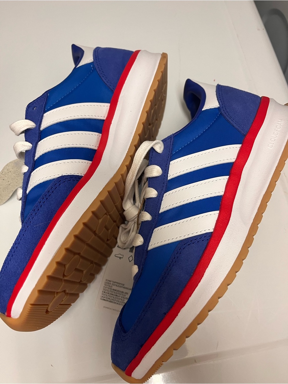 adidas Royal Blue & White Cloudfoam Comfort Sneakers with Red Sole Accent - Picture 2 of 3